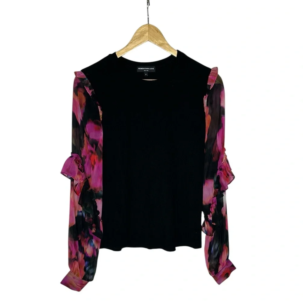 Like New Generation Love Joni Floral Sleeve Silk Top xs - Picture 4 of 13